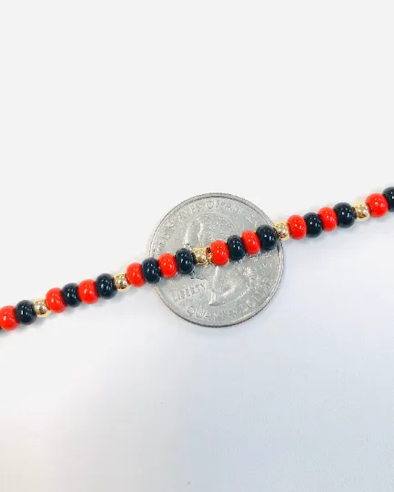 18K Gold Filled Red and Black Beads Bracelet 7", Evil Eye Good Luck & Protection / Pulsera de Azabache con Bolitas Rojas y Negras / Azabache Tradicional