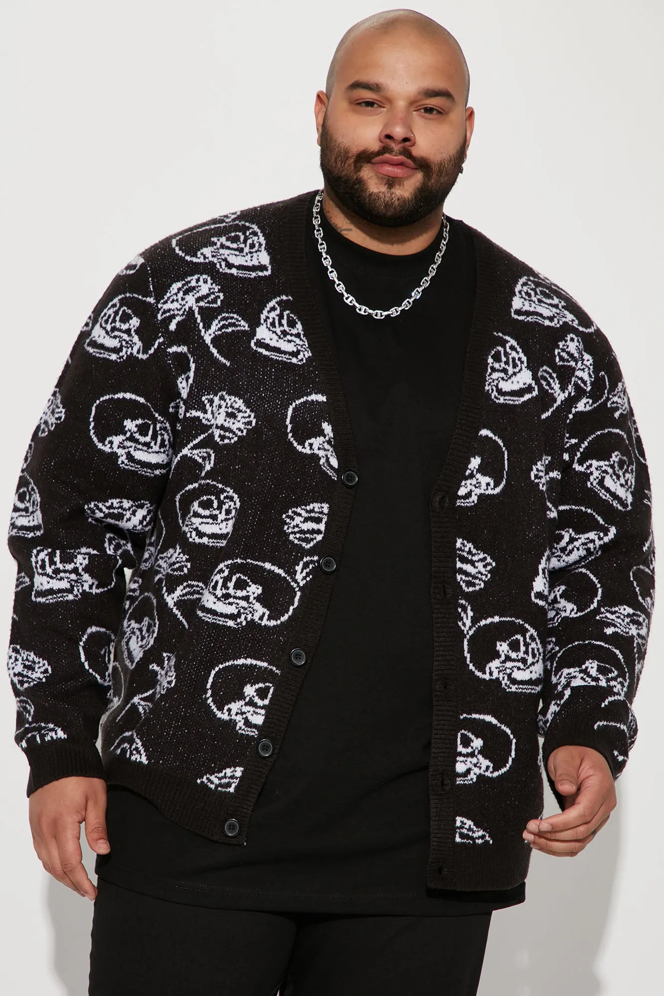 All Over Skull Cozy Cardigan - Black/White