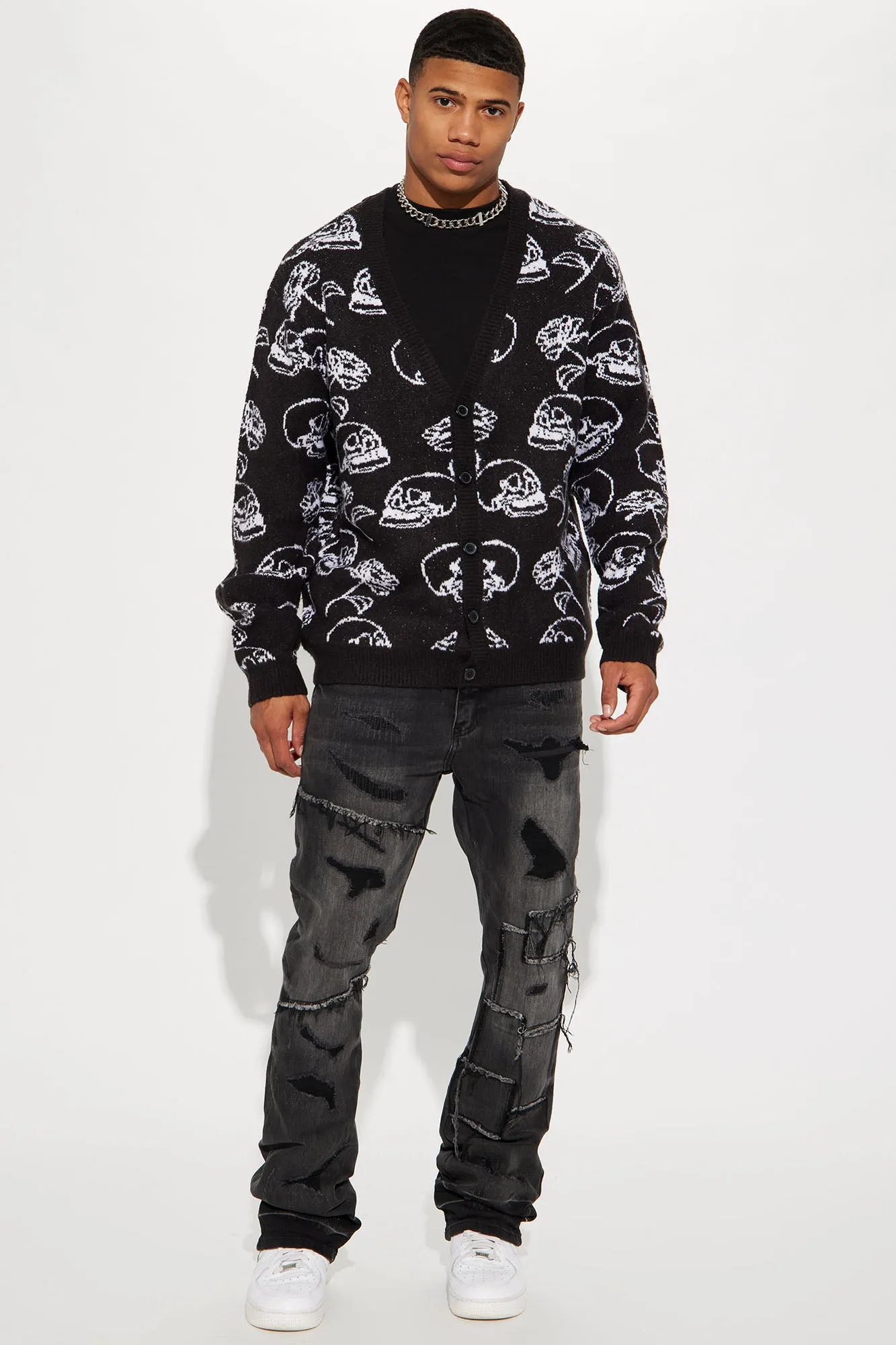 All Over Skull Cozy Cardigan - Black/White