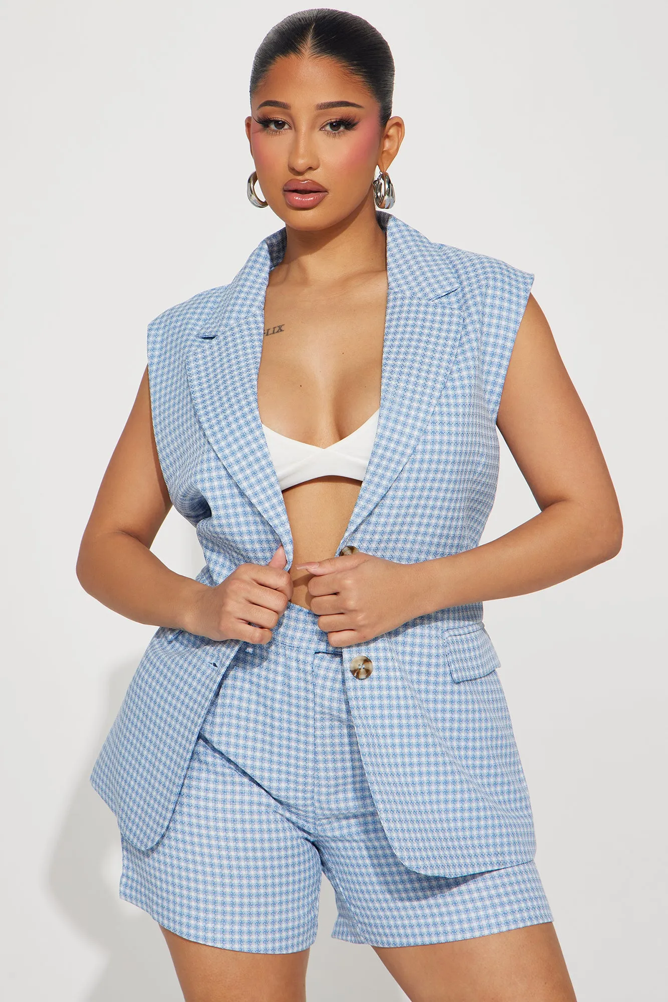 Always Right Tweed Short Set - Blue/combo