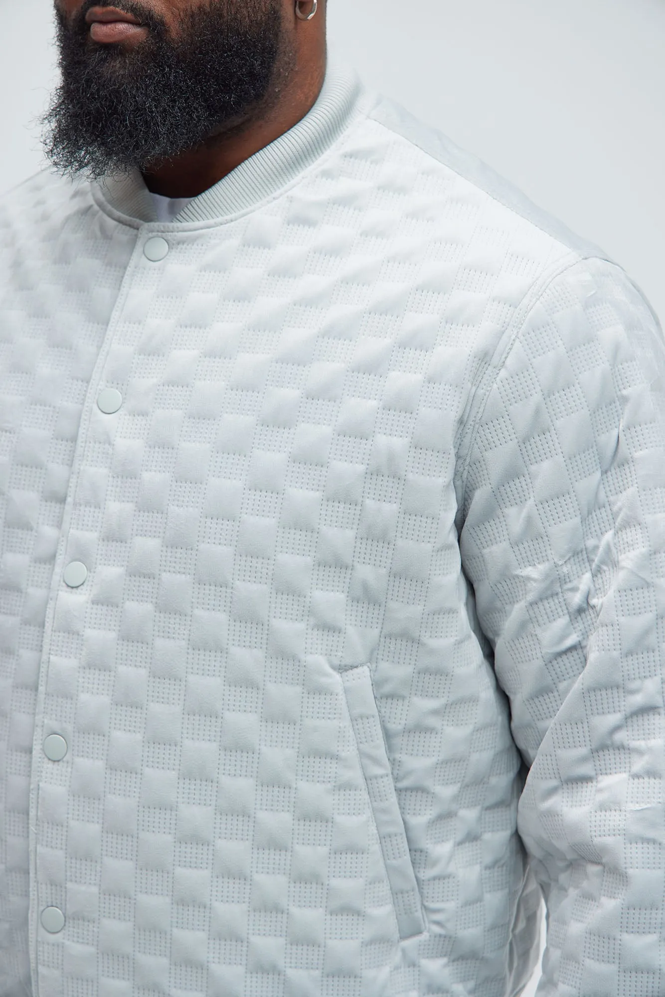 Bard Embossed Checker Bomber Jacket - Grey