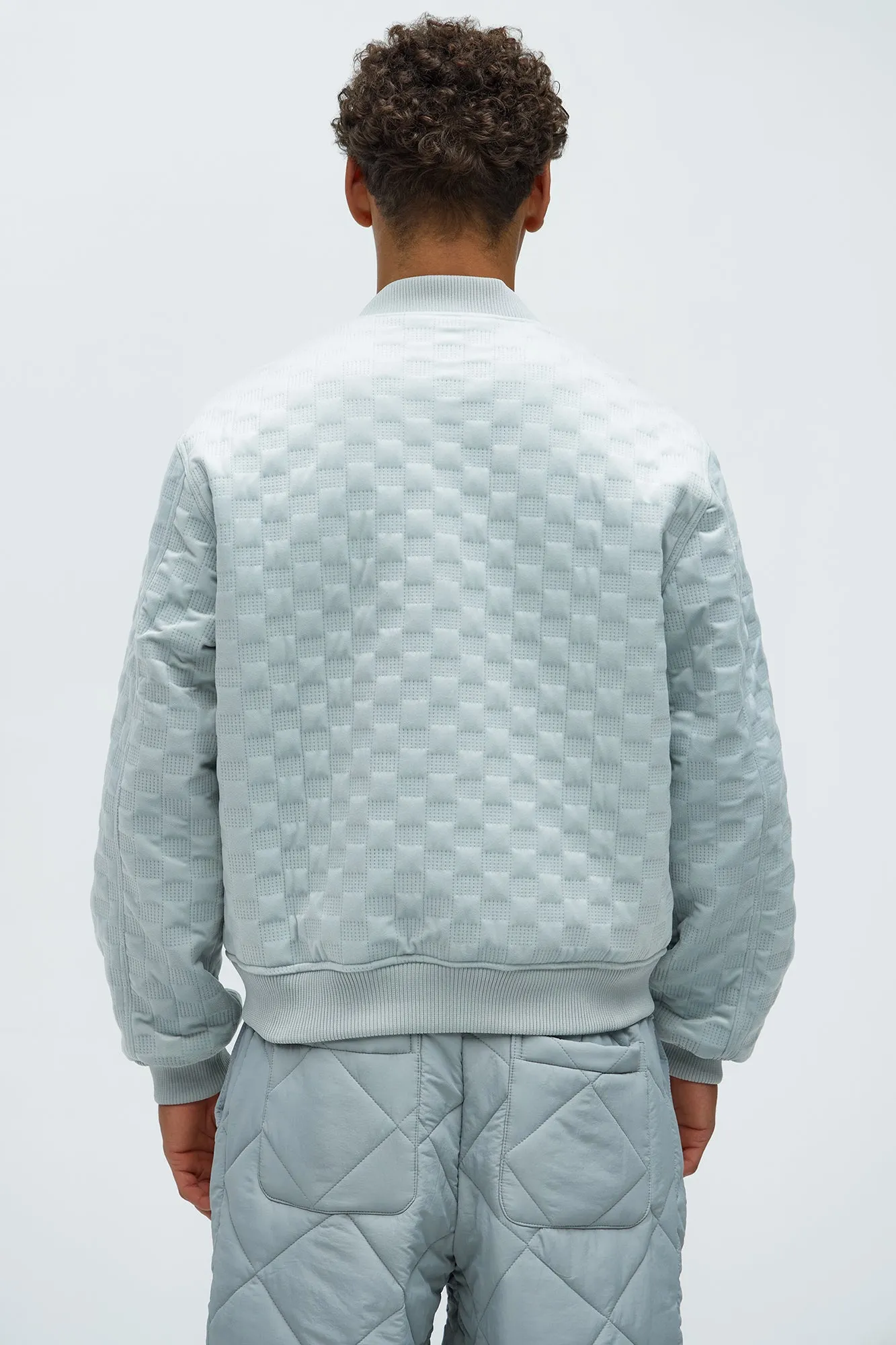 Bard Embossed Checker Bomber Jacket - Grey