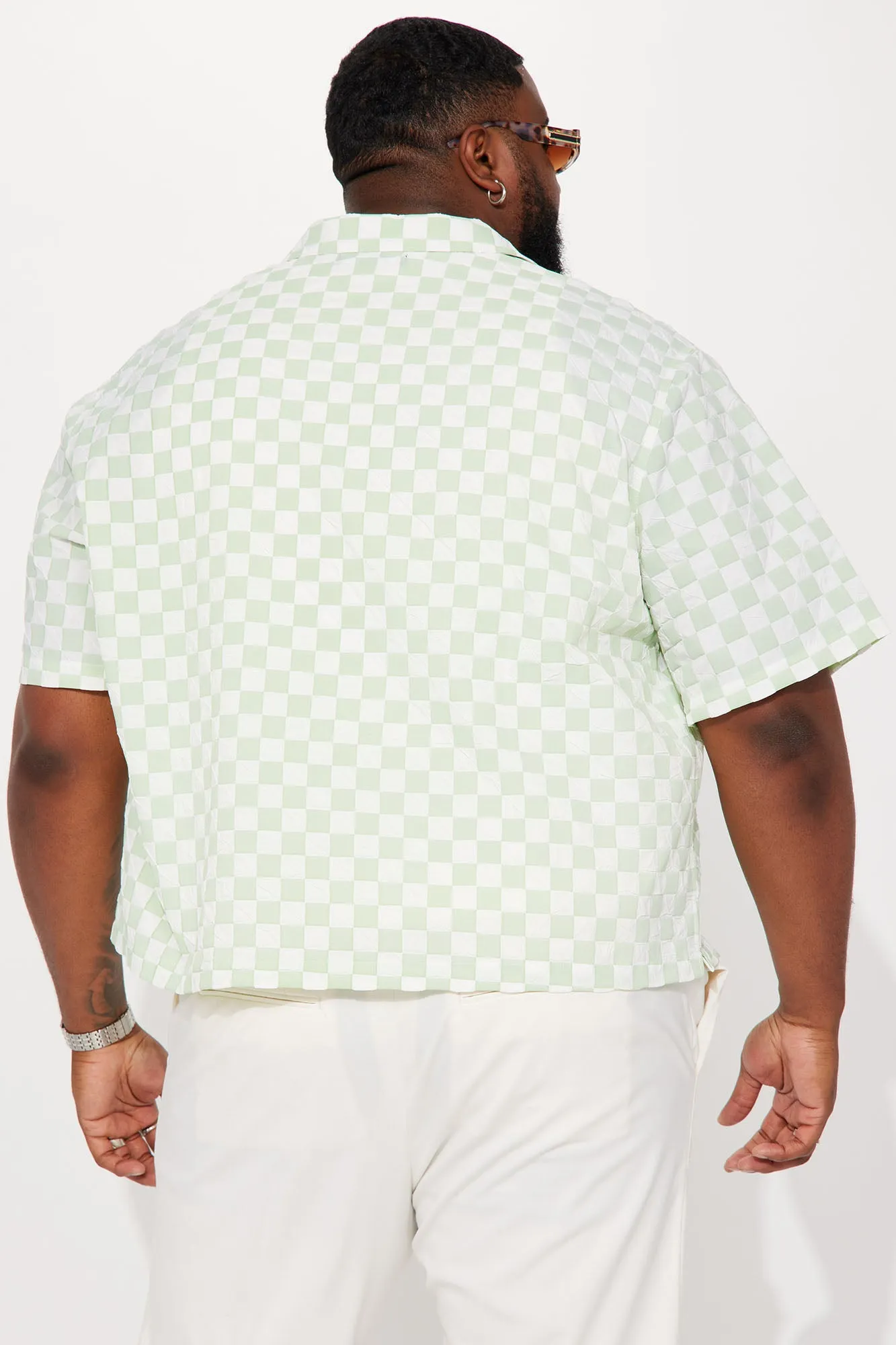 Bishop Textured Nylon Cropped Button Up Shirt - Green