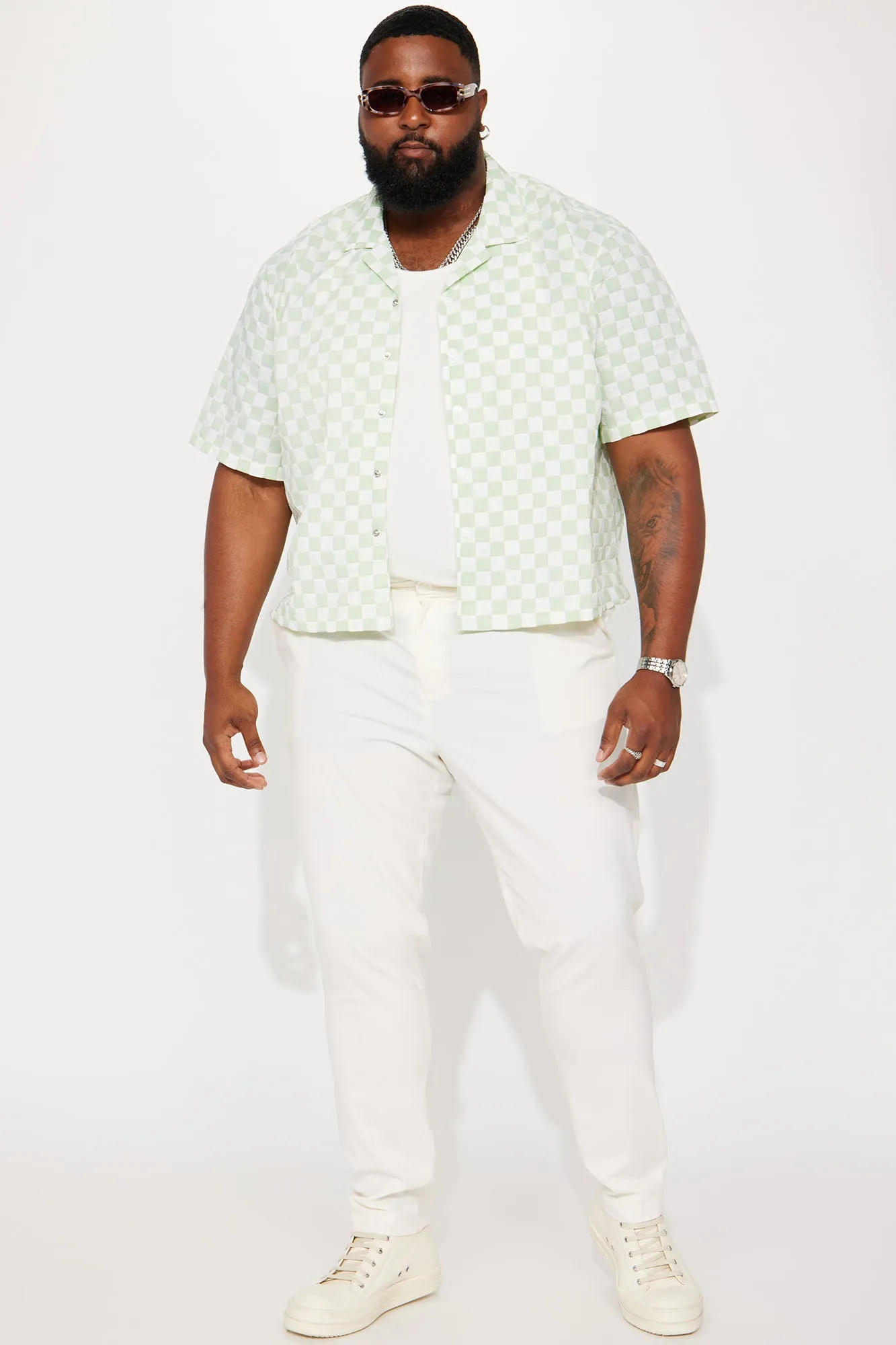 Bishop Textured Nylon Cropped Button Up Shirt - Green