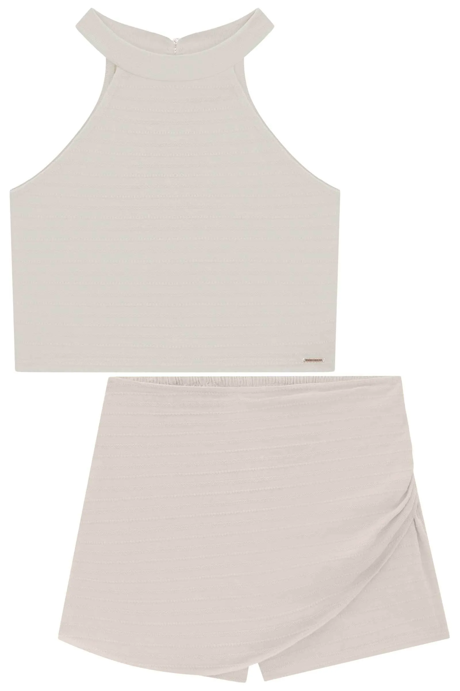 Conjunto de Blusa Cropped e Short Saia em Malha Texturizada  77680 Lilimoon