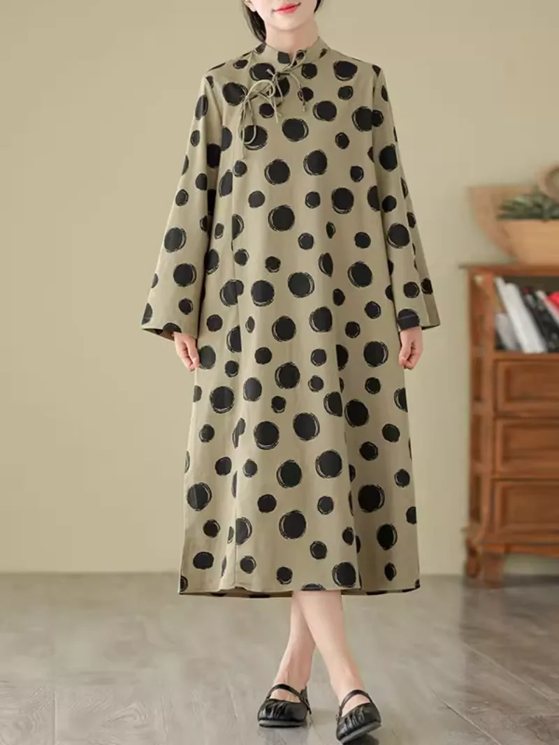 Cool Loose  Polka-Dot Mid-Length A-Line Dress