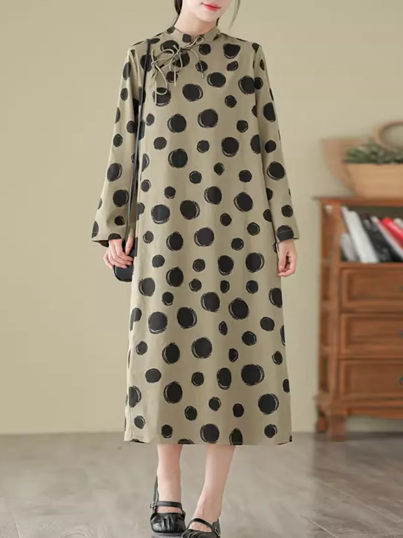 Cool Loose  Polka-Dot Mid-Length A-Line Dress