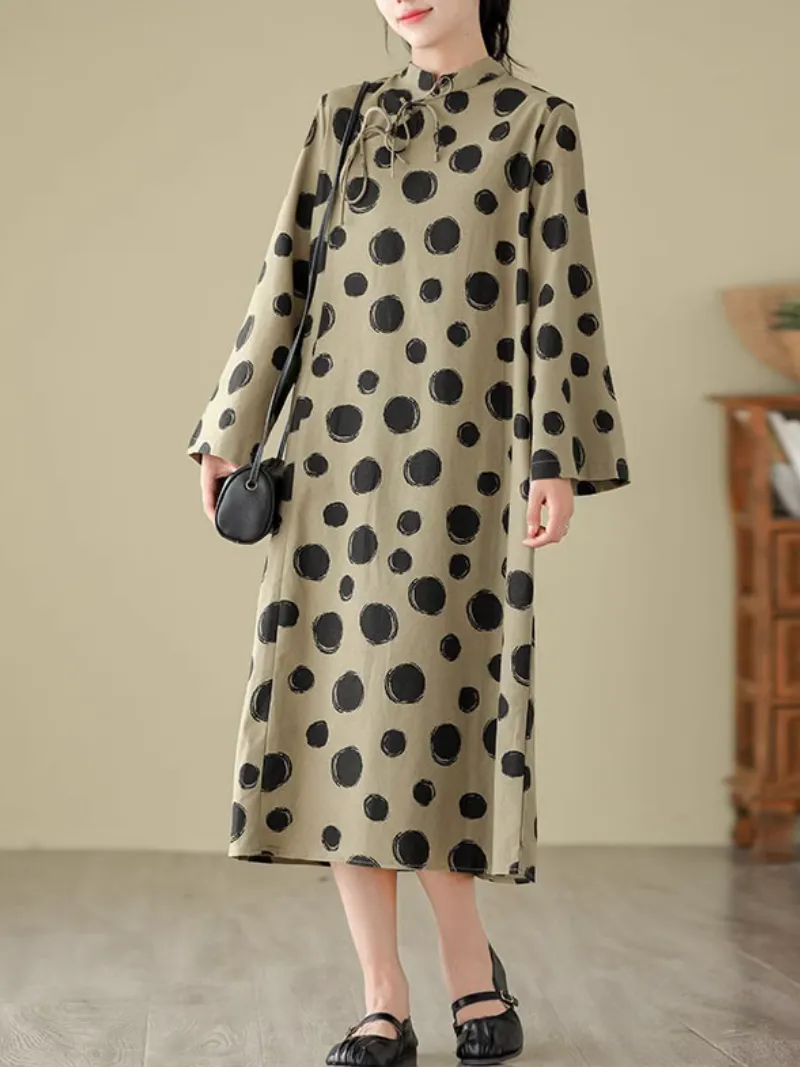 Cool Loose  Polka-Dot Mid-Length A-Line Dress