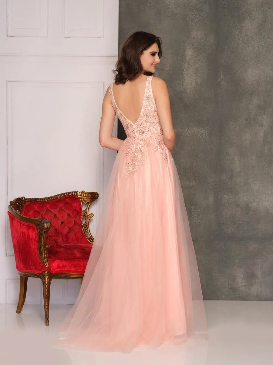 Dave & Johnny 10511 Blush V-Neck Lace and Tulle A-Line