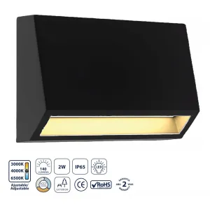 Lámpara De Pared Exterior Negra LED 2W CCT, 140 Lm, Ajustable. Iluminación Versátil . Luminaria