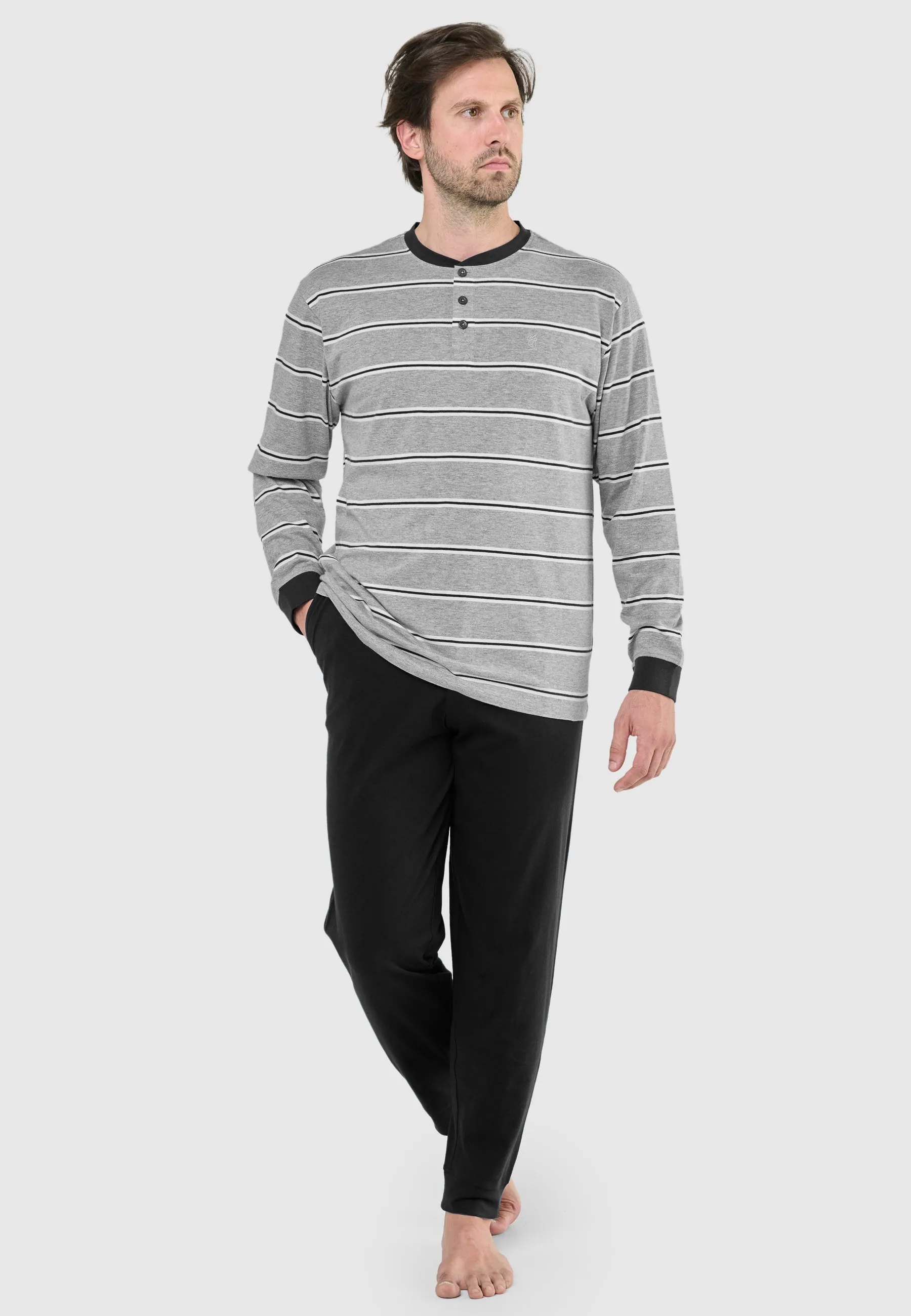 Pijama Hombre Largo Tapeta Algodón Punto Rayas - Gris 5587_20