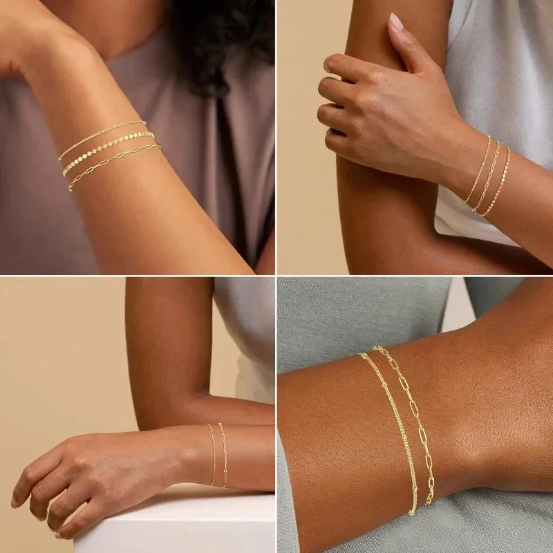 Pulseras apilables chapadas en oro delicado de 14 quilates