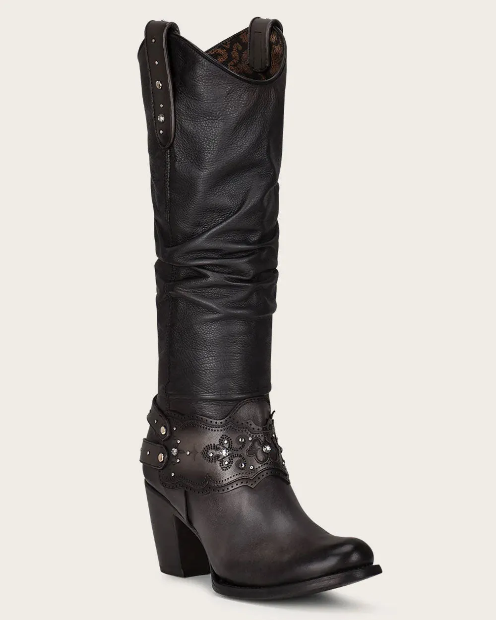 Tall black boot with crystals