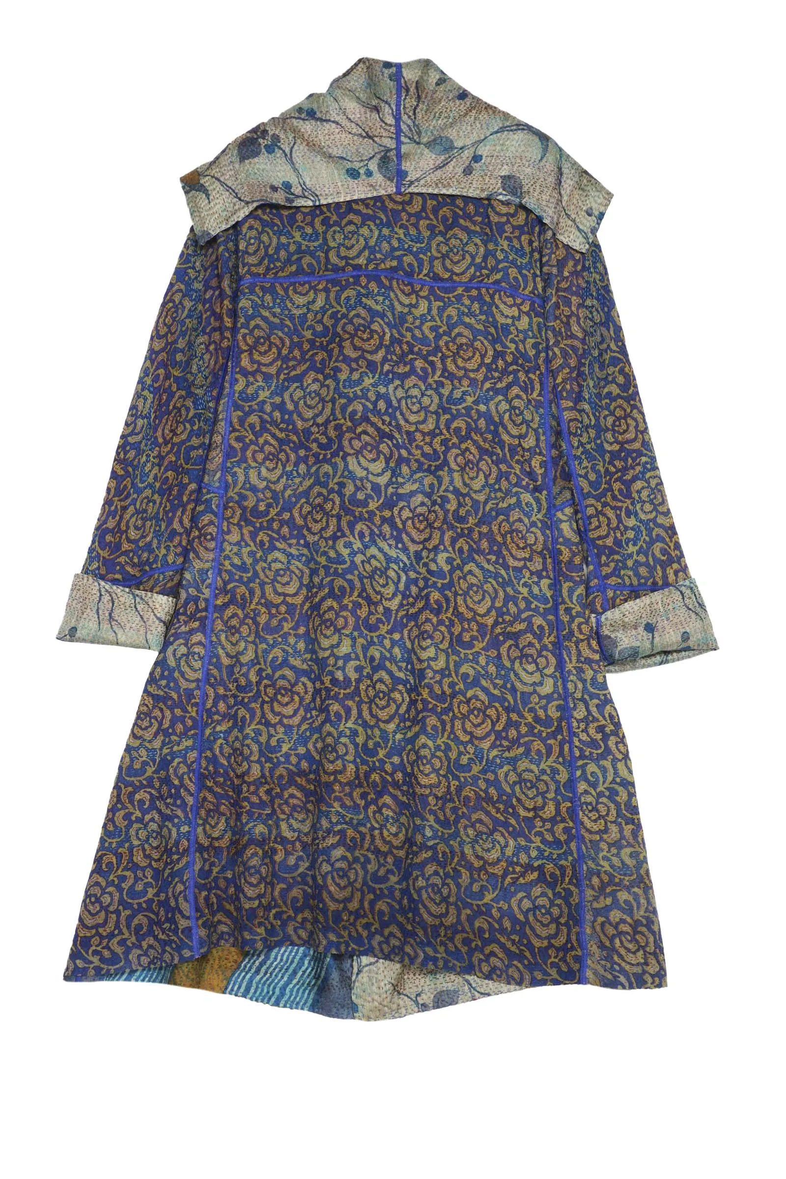 VINTAGE SILK GEORGETTE KANTHA A-LINE COAT - sg2309-0002a -