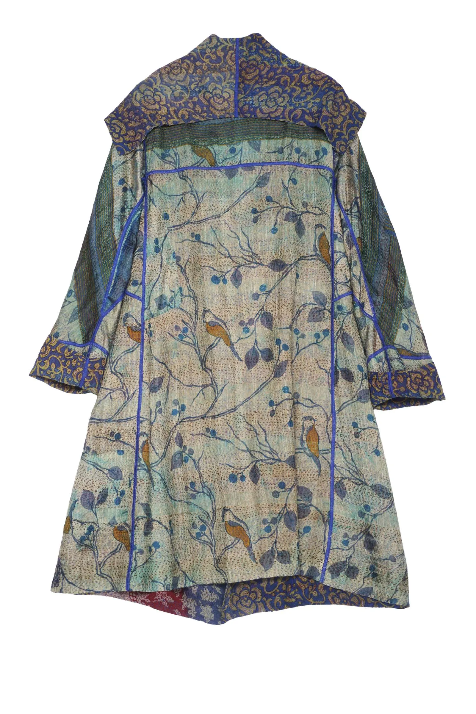 VINTAGE SILK GEORGETTE KANTHA A-LINE COAT - sg2309-0002a -