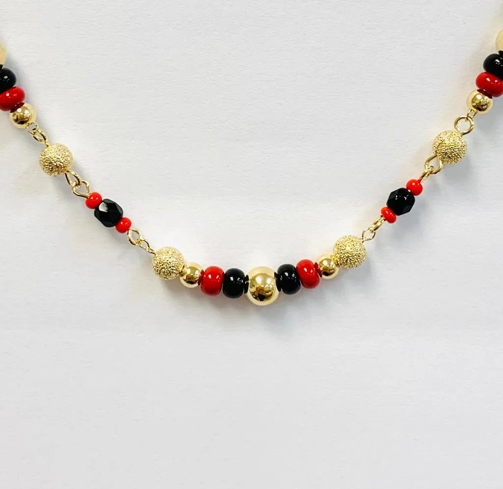 Women's Black And Red Azabache Bracelet / Beads Gold Filled Azabache 7.5" Christmas Gift / Pulsera de Azabache Para Mujer Bolitas Negras y Rojas / Pulsera Buena Suerte