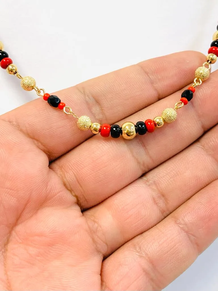 Women's Black And Red Azabache Bracelet / Beads Gold Filled Azabache 7.5" Christmas Gift / Pulsera de Azabache Para Mujer Bolitas Negras y Rojas / Pulsera Buena Suerte